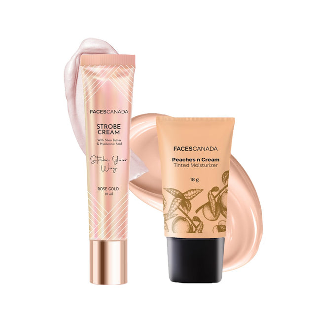 FACESCANADA Flawless Glow Combo - Strobe Cream Rose Gold (18ml) + Tinted Moisturizer - Light 01 (18 gm)