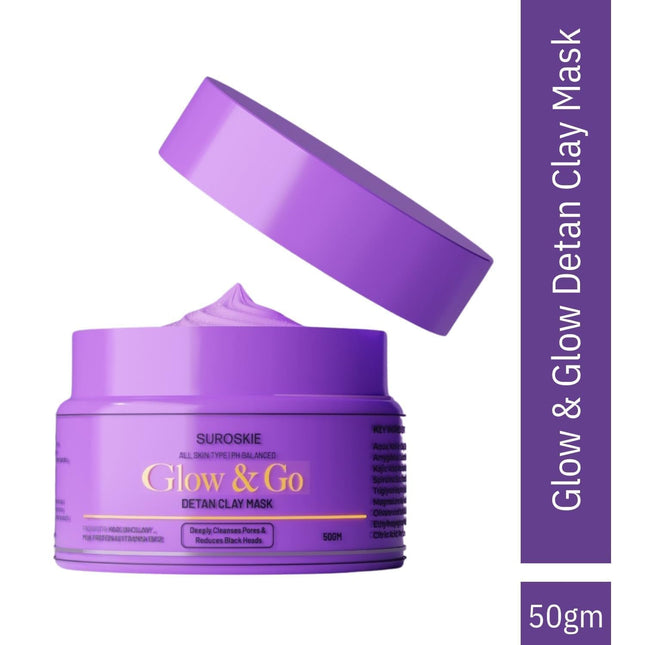 Suroskie Glow & Go De-Tan Clay Mask | Kaolin Clay & Kojic Extract-50g