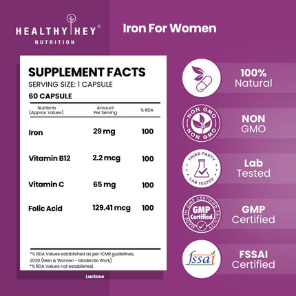 HealthyHey Nutrition Iron Supplement 60 Veg Capsules