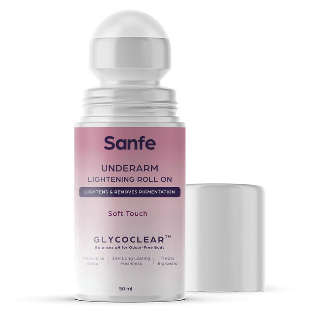 Sanfe Underarm Lightening Roll On (Soft Touch) With 5% AHA Glycolic Acid & Salicylic Acid 0.5% Underarms 50ml