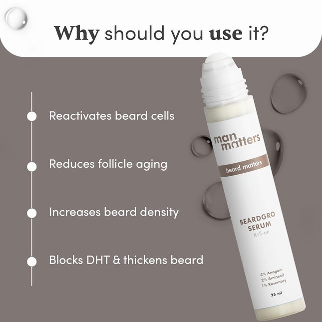 Man Matters BeardGro Serum Roll On 25ml | 4% Anagain, 2% Aminexil & 1% Rosemary