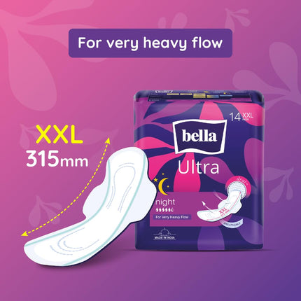 Bella Ultra Night Drai Pads Women|Sanitary Napkins Size Xxl|Pack Of 1|14 Pcs