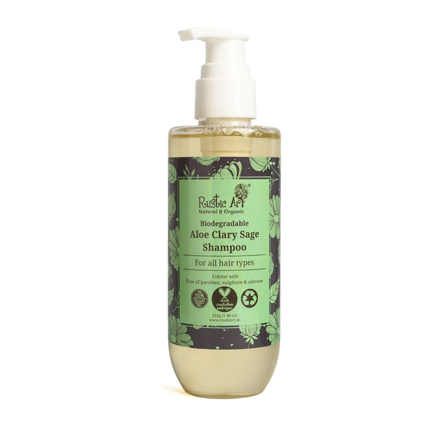Rustic Art Aloe Clary Sage Shampoo | Hair Fall Control & Scalp Balance | Oily to Normal Hair Type -210g