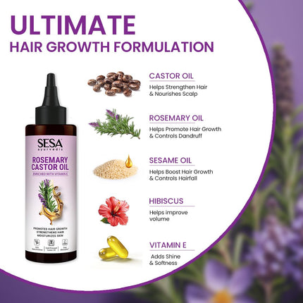 Sesa Ayurvedic Rosemary Hair Oil with Castor Oil & Sesame, Hibiscus- Dry Skin - 200ml