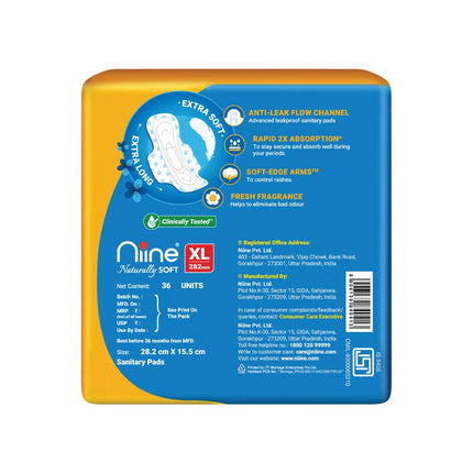 NIINE Naturally Soft XL Sanitary Pads for Women | 282mm 36 Pads
