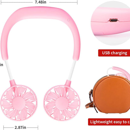 Portable Neck Fan Rechargeable Personal Hand-Free Fan Mini USB Wearable Neckband Sport Fan, 3 Speed Adjustable, 360 Degrees Free Rotation Perfect for Working, Traveling, Office, Reading (pink)