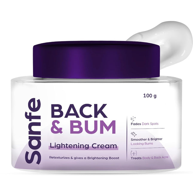 Sanfe Back & Bum Cream for Dark Spots and Body Acne | Glycolic Acid, Lactic Acid & Urea | 11% AHA-100gm