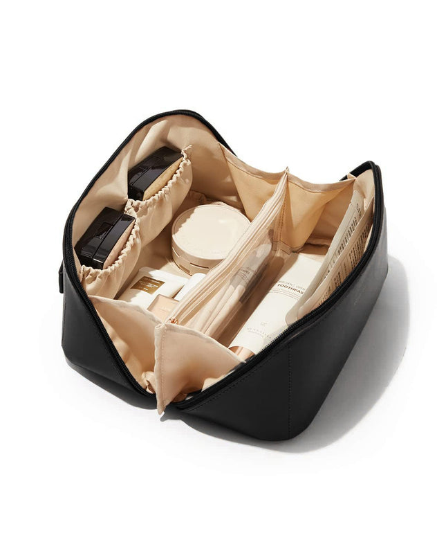 ABTRIX with AB Leather Travel Makeup Bag with Divider and Handle