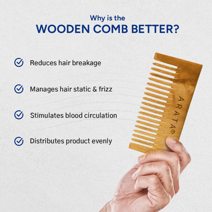 Arata Hair Volumizing Sea Salt Spray (50ml) & Detangling Wooden Comb | Enriched with Niacinamide & Biotin