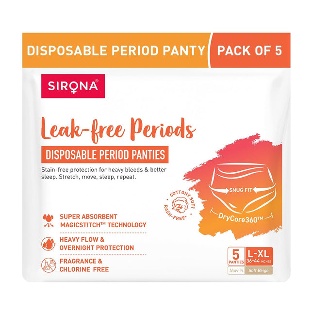 Sirona Disposable Period Panty for Girls & Women | L-XL | Pack of 5