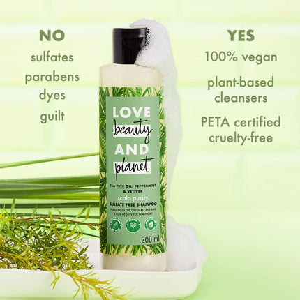 Love Beauty And Planet Tea Tree Peppermint & Vetiver Sulfate Free Purifying Shampoo-200ml