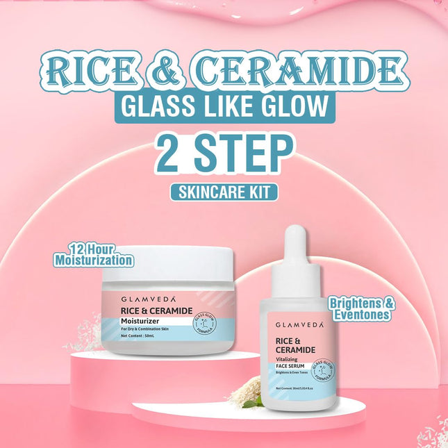 Glamveda Korean Rice & Ceramide Skin Care Face Serum & Moisturizer Combo