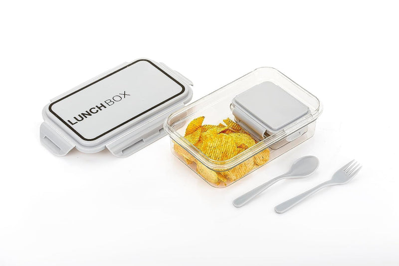 Kids Lunch Box - Classic Transparent Tiffin Box Unbrackble Plastic Microwave Safe 2 Compartment Lunch Tifin Set with Leak Proof Lid for Travelling, School,Office-Color May Vary (Pack of 1)