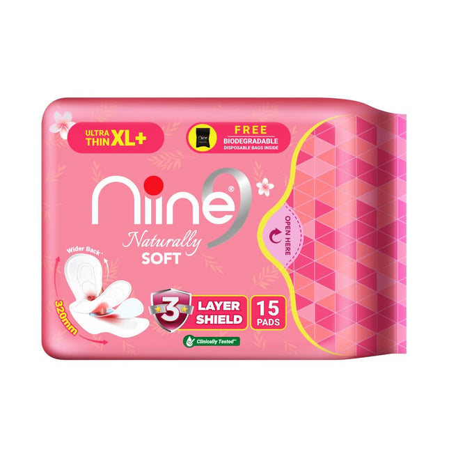 NIINE Naturally Soft Ultra Thin XL+ Sanitary Napkins for Heavy Flow (Pack of 2) 30 Pads