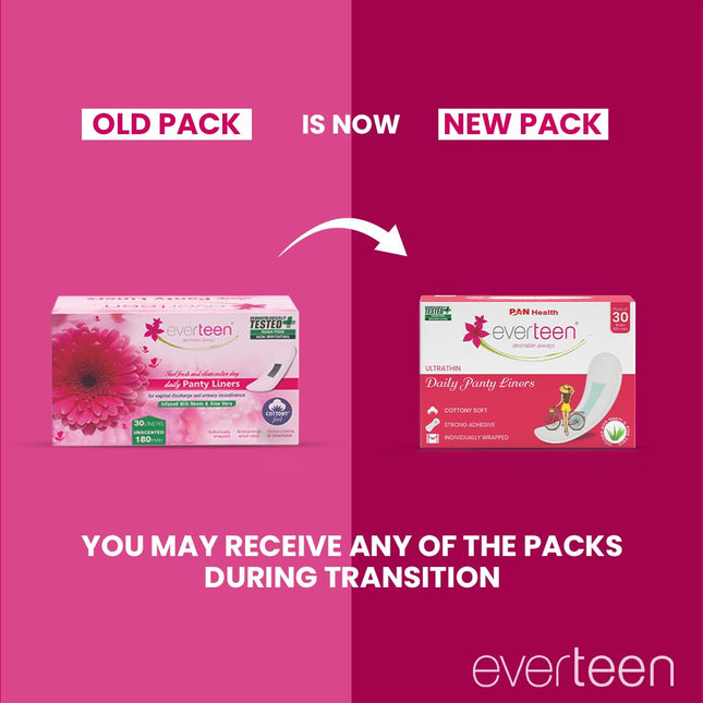 Everteen Natural Cotton Daily Panty Liners (180mm, 2x30pcs) Pack of 2
