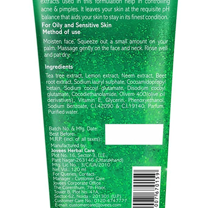 Jovees Herbal Tea Tree Oil Control Face Wash for Oily & Sensitive Skin-120ml