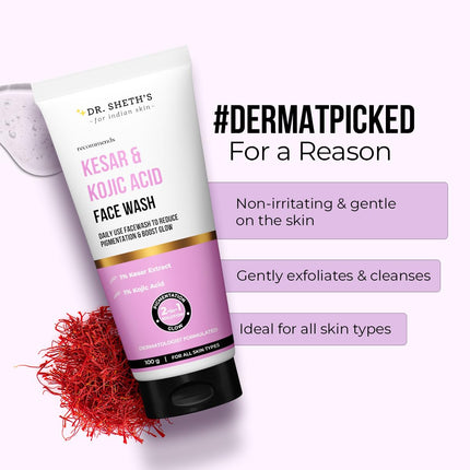 Dr. Sheth's Kesar & Kojic Acid Facewash | With Kesar, Kojic Acid, Niacinamide & Hyaluronic Acid-For All Skin Types |100 g