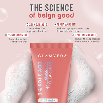Glamveda 2% Kojic Acid Face Wash 150ml | With Niacinamide & Alpha Arbutin | Facewash-150ml