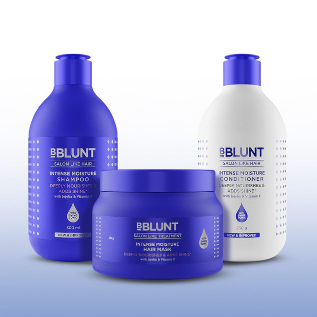 Bblunt Intense Moisture Hair Combo | Shampoo + Conditioner + Hair Mask For Men & Women | 300 ml + 250 g + 250 g