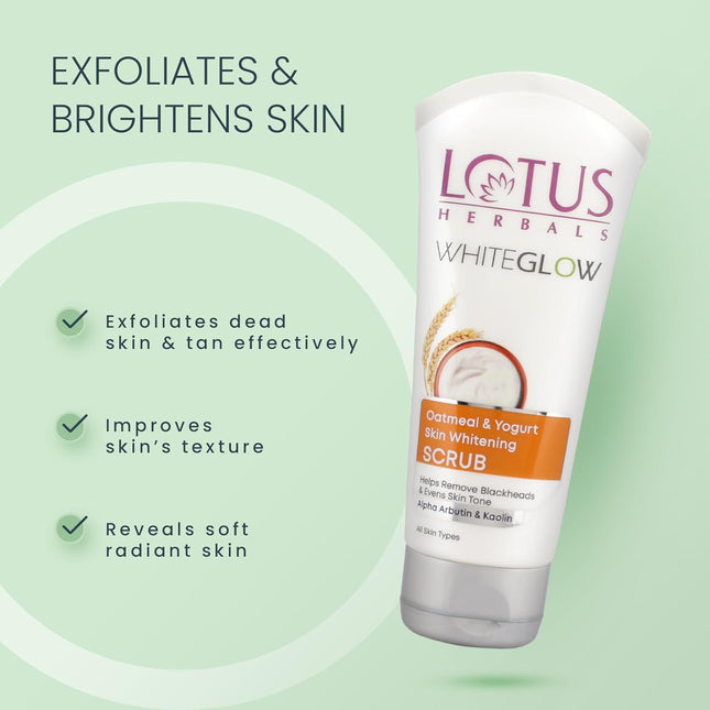 Lotus Herbals WhiteGlow Skin Oatmeal & Yogurt Scrub For All Skin Types |100g