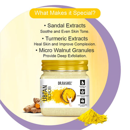 DR.RASHEL Ubtan Scrub For Face & Body With Haldi, Chandan & Kesar-380ML