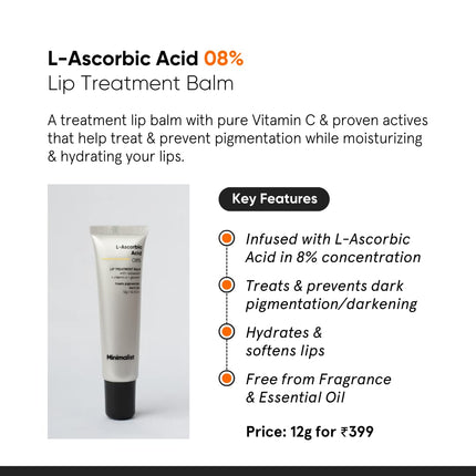 Minimalist Lip Treatment Balm for Pigmented & Dark Lips | 8% L-Ascorbic Acid with Vitamin E-12gm
