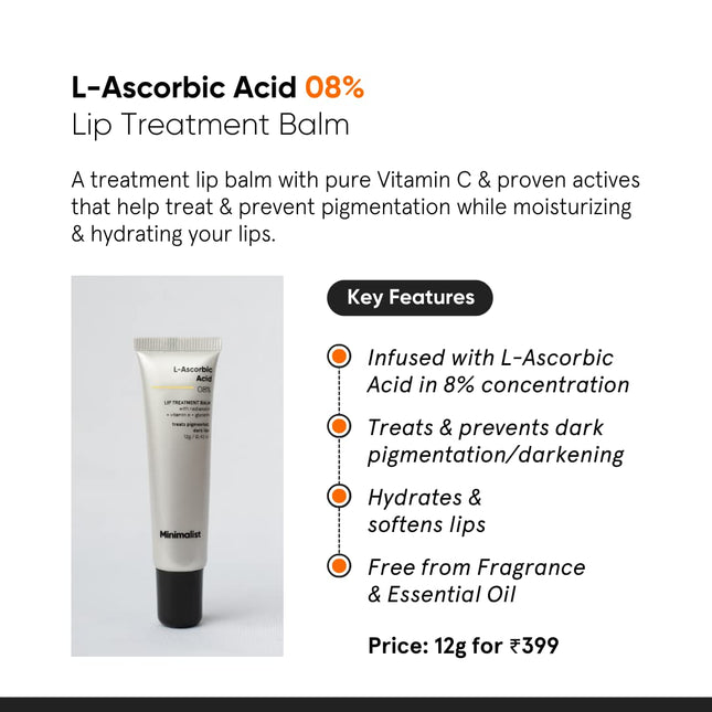 Minimalist Lip Treatment Balm for Pigmented & Dark Lips | 8% L-Ascorbic Acid with Vitamin E-12gm