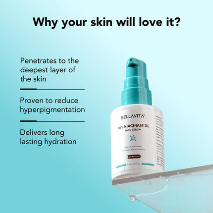 BELLAVITA Niacinamide Face Serum | 10% Niacinamide, 0.5% Alpha Arbutin & Hyaluronic Acid -30 ml