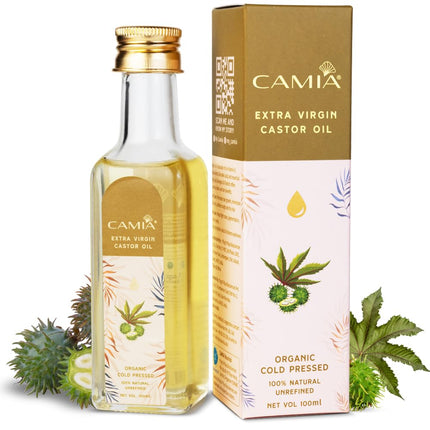 CAMIA Premium Cold Pressed Organic Castor Oil, 100 ML + Rosemary Essential Oil