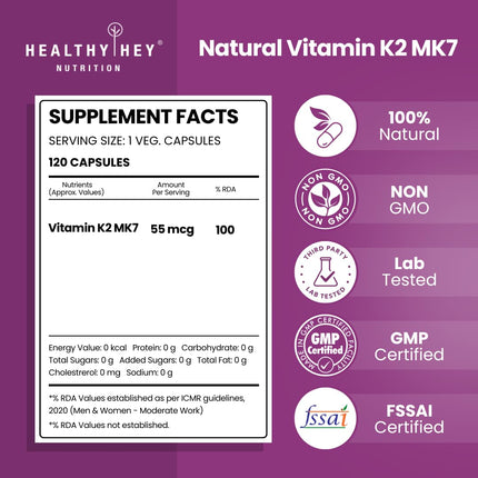Healthy Hey Nutrition Vitamin K2 - 120 Capsules