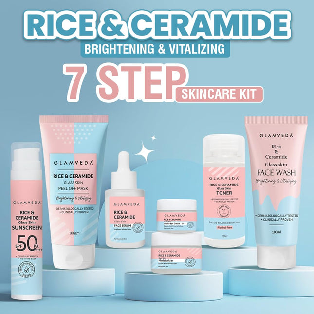 Glamveda Korean 7 Step Winter Skincare Kit Face Wash + Toner + Moisturizer + Serum + Mask + Sunscreen + Under Eye Cream Gift Box