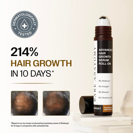 Bare Anatomy Advanced Hair Growth Serum Roll-On| 3% Redensyl + 4% Anagain + 2% Baicapil + 5% Rosemary, Rice Water, 25ml