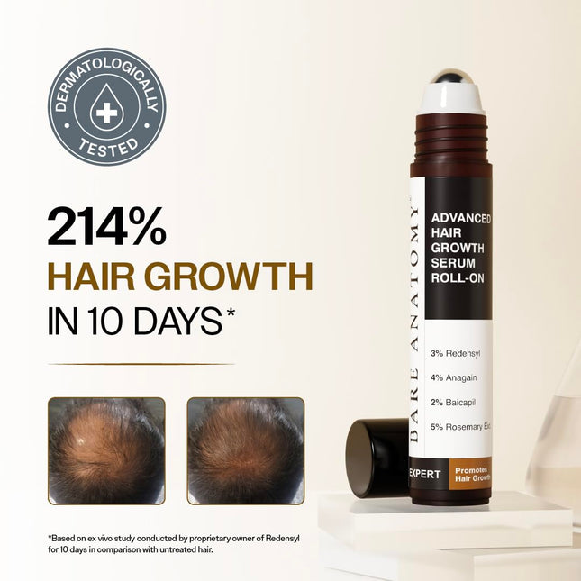 Bare Anatomy Advanced Hair Growth Serum Roll-On| 3% Redensyl + 4% Anagain + 2% Baicapil + 5% Rosemary, Rice Water, 25ml