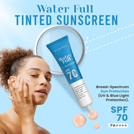 Glamveda Water Full 1% Hyaluronic Tinted Sunscreen SPF 70 PA++++ With Ceramides 50g