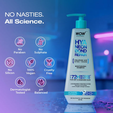 WOW Skin Science HyaNeon Bond Repair Hyaluronic Shampoo for Dry & Damaged Hair-600ml