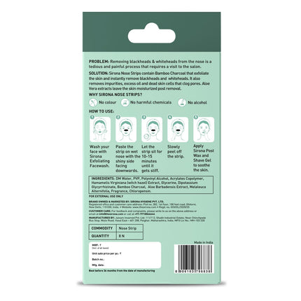 Sirona Bamboo Charcoal Blackheads Remover Nose Strips for Women – 8 Strips (Pack of 1)