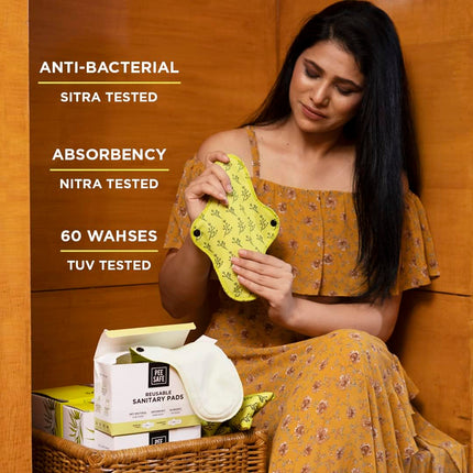 PEESAFE Reusable Sanitary Pads | (3 Regular Pads + 1 Overnight Pad + 1 Leak Proof Pouch)