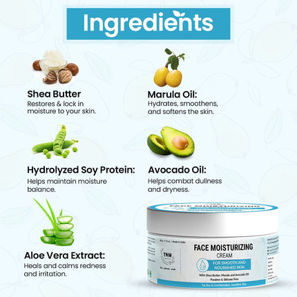 TNW-THE NATURAL WASH Face Moisturizing Cream with Shea Butter, Marula Oil, and Avocado Oil-50g