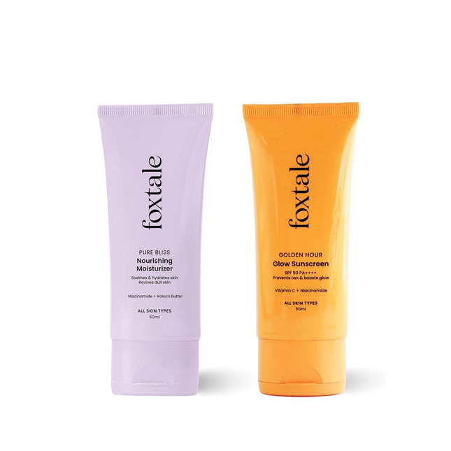 Foxtale Healthy Glow Combo for Soft and Hydrated Skin Nourishing Moisturizer - 50 ml and Glow Sunscreen - 50 ml Pack of 2