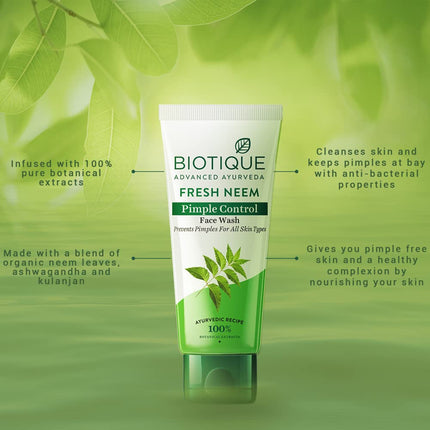 Biotique Fresh Neem Pimple Control Face Wash All Skin Types | 150mL