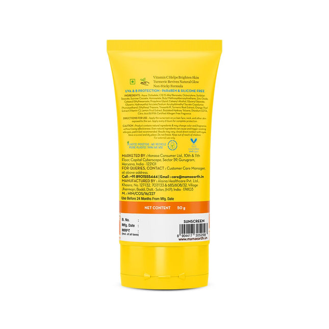 Mamaearth Vitamin C Daily Glow Sunscreen with Vitamin C & Turmeric SPF 50 & PA++++ 50 g