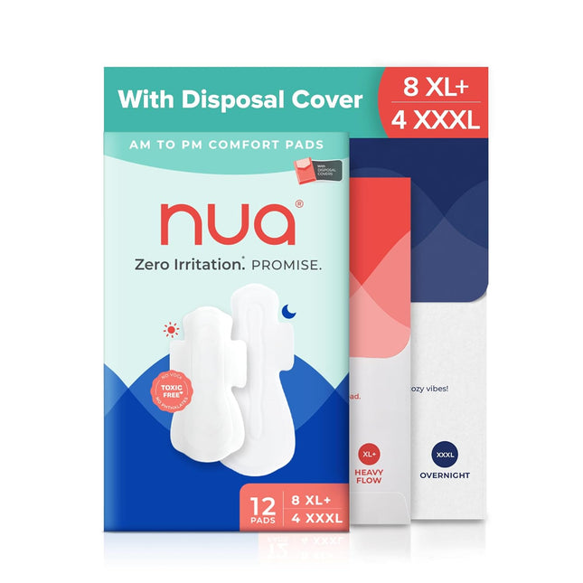 Nua Day & Night Sanitary Pads | Pack of 12 (8 XL Day + 4 XXXL Night Pads