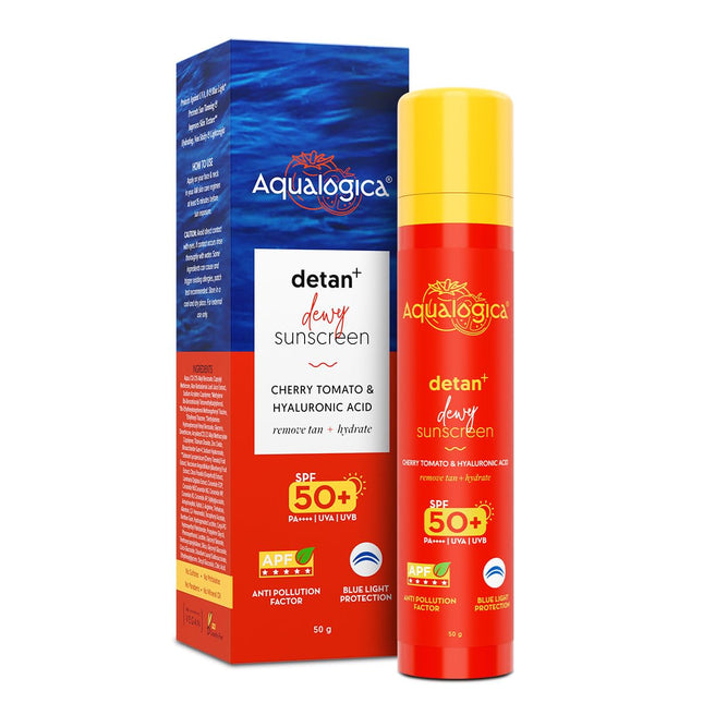 Aqualogica Detan+ Dewy Sunscreen SPF 50+ PA++++ with Cherry Tomato & HA - 50 g