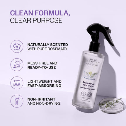 Bare Anatomy Nature X Science Rosemary Water Spray For Hair Growth & Thickness With Rice Water-200 Ml