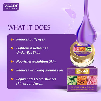 Vaadi Herbals Under Eye Cream, Almond Oil and Cucumber Extract, 30g