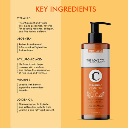 THE LOVE CO. Vitamin C & Tea Tree Oil Face Wash - Foaming Cleanser 200Ml