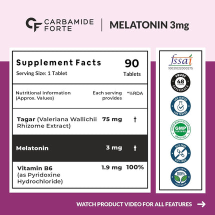 Carbamide Forte Melatonin 3mg with Tagara 75mg - 90 Tablets