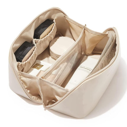 PU Leather Toiletry Bag, Waterproof Travel Cosmetic Organizer with Handle