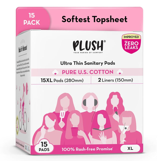 Plush Ultra-Thin Extra Large Sanitary Napkins 15 Pcs  2 Panty Liners