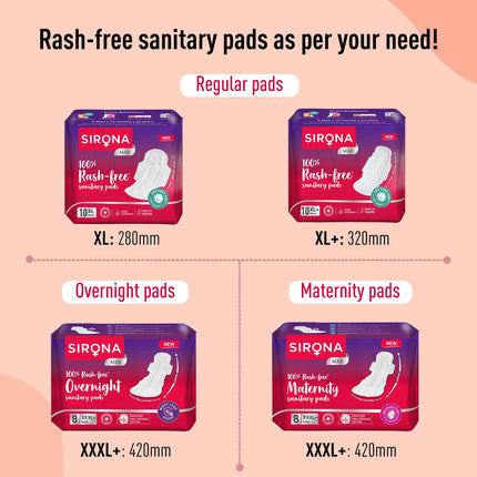 Sirona Max Sanitary Pads for Women | XL Plus (Pack of 30 Pads)